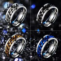 Letdiffery 8mm Punk Chain Ring for Men Black Stainless Steel Cool Women Rings Rock Jewelry Birthday Gifts