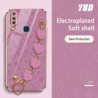 YBD ตรงขอบเคสใส่โทรศัพท์สำหรับ Vivo Y12 Y12i Y15 Y17 Y11 2019 1901 1902 1904 1940 1906 Case,Luxury ชุบสไตล์ที่มีรูปแบบความรักสร้อยข้อมือสวยงาม