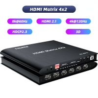 8K 60Hz HDMI 2.1เมทริกซ์4x 2สวิตเชอร์เมทริกซ์ HDMI 4 In 2 Out เครื่องกระจายสัญญาณ HDMI กับ LR 3.5Mm EDID รองรับ HDR 40Gbps HDCP2.3