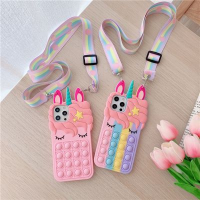 ✼∏ Cute Cartoon Unicorn Phone Case With Lanyard for iPhone 11 12 Pro MAX Mini X XS XR SE 6 7 8 Soft Silicone Shockproof Cover Kids
