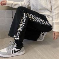 [COD] and leisure spring autumn drawstring leopard print black leg for men women fried street bf breasted all-match loose wide-leg