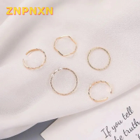 ZNPNXN ชุดแหวนสวมนิ้วลายคลื่นมุกแบบเรียบง่ายแหวนเปิดปรับได้สำหรับผู้หญิงเครื่องประดับแฟชั่นแนวพังก์5ชิ้น