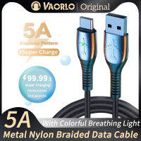 VAORLO สายข้อมูลไนลอนโลหะสำหรับเครื่องบินสายชาร์จความเร็วสูง5A USB เป็น Type/MicroUSB สายชาร์จแบตเตอรี่แบบสายถัก10V/4A 4.5V/5A 5V/4.5A 5V/2A พร้อมไฟหายใจที่มีสีสัน