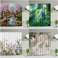 Flower Butterfly Tree Landscape Shower Curtains Dandelion Rose Sunflower Tulip Scenery Waterproof Bathroom Curtain Set With Hook