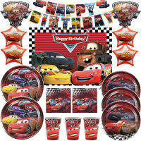 รถยนต์ตกแต่งเด็กโปรดปราน Lightning McQueen Tablewares บอลลูนแผ่นถ้วยผ้าเช็ดปาก Racing Car Party Supplies-GDDD MALL