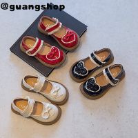 guangshop น่ารักสาวรองเท้าแบนส่องแสงหนังหัวใจรักกุทัณฑ์ Velcro เด็กรองเท้านุ่มแต่เพียงผู้เดียวสายรัดลูกไม้ป้องกันการลื่น3-16ปี T22N07CC-63