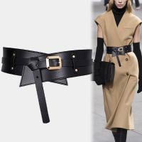 【CW】۩┇  New Knot Belts Coat Super Wide Cummerbunds Soft Pu Leather Waistbands Gold Pin Buckle Waist