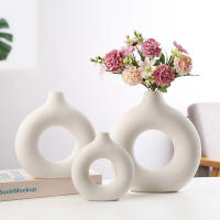 ?Hot Sale? Nordic Round Hollow Ceramic Vase Donut Vase Desktop Decoration Home Decoration