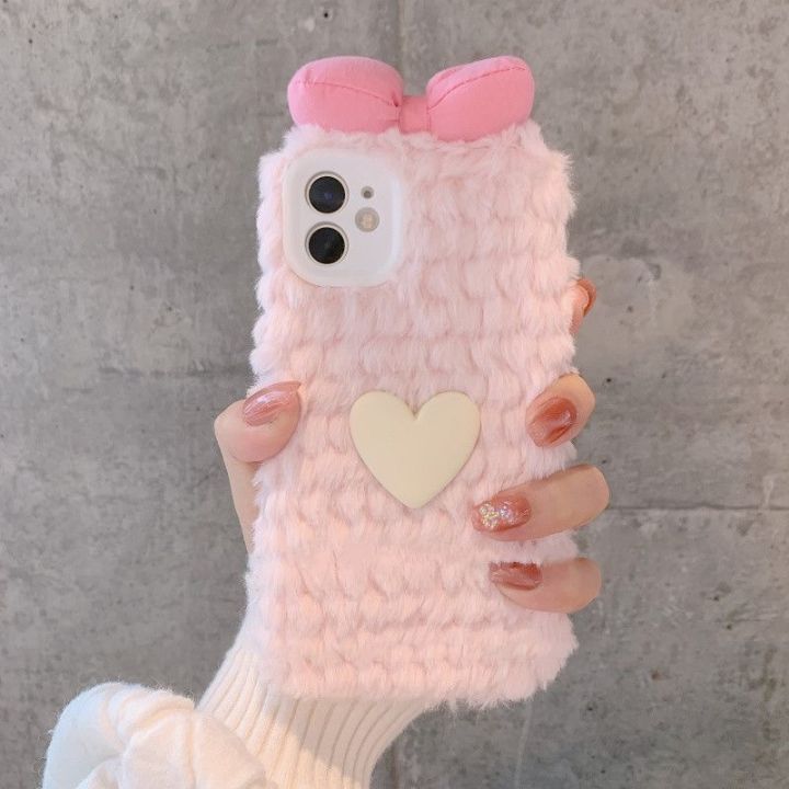 ins-แฟน-ๆ-รัก-iphone-case-14promax-pink-plush-phone-case-13pro-3d-bowknot-phone-case-12pro-white-love-phone-case-11-เคส-iphone-น่ารักน่ารัก-14