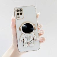 เคสเรียวมี8 5g นักบินอวกาศขาตั้งแบบพับได้แฟชั่นสีทึบหรูหราชุบโครเมียมนุ่ม TPU เคสโทรศัพท์สแควร์คลุมทั้งหมดฝาครอบกล้องปลอกป้องกัน Anti Gores ยาง Cases