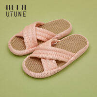 UTUNE Mute Linen Slippers For Women Japanese Indoor Summer Shoes Mesh Cloth EVA Sole Jute Home Slippers Men Non-slip Sli