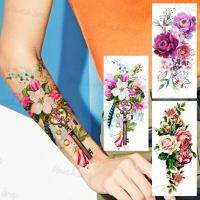 Colorful Flowers Keys Temporary Tattoos For Adults Women Realistic Rose Flora Waterproof Fake Tattoo Sticker Sexy Forearm Tatoos