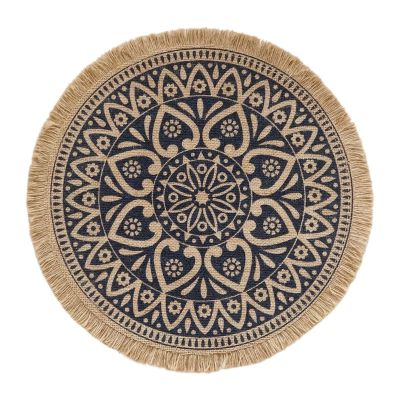 【CW】 Mandala Round Placemat Boho Woven Macrame Fringe Tassels Table Resistant Cup Plate Coaster