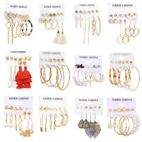 New Womens Earrings Set Tassel Pearl Acrylic Earrings For Women Bohemian Fashion Jewelry Geometric kolczyki Hoop Earings