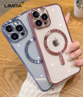 LIMIDA เคสโทรศัพท์สูงสุดสำหรับ iPhone 14 13 12 11 Pro Max 7 Plus SE 2020 XR XS MAX ฝาครอบด้านหลังเนื้อนิ่ม TPU ป้องกันเลนส์ติดกล้องแบบใสชุบแม่เหล็ก