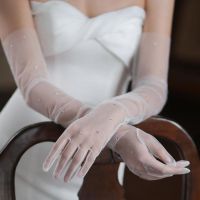 ✺ New Fashion Long Wedding Gloves Women Simple Bridal Glove Shiny Sequin Guantes De Novia