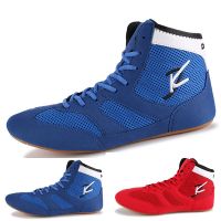 Professional Boxing Wrestling Shoes Rubber Outsole Breathable Combat Sneakers Lace-up Professional Training Fighting Boots