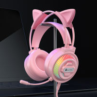 Gaming Headset with Microphone Cat Ears Pink White 3.5 USB Wired Stereo Gmaing Headphone with Led Light for Laptop Ps4xbox One