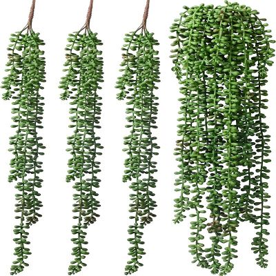 ✼℗ Simulation Plant Fake Flowers Green Plants Potted Wall Hanging Decoration Plastic Succulent Beads Lover Tears Plants