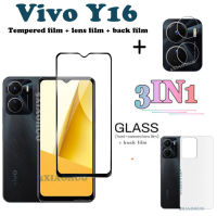 (3in1) สำหรับ Vivo Y16กระจกนิรภัยแบบเต็มจอภาพ + ฟิล์มป้องกันเลนส์กล้องถ่ายรูป + ฟิล์มด้านหลัง,สำหรับ Vivo Y02S Y36 Y35 Y33S Y76 Y33T Y22S Y21T Y100 Y78 Y15S Y15A Y20S Y20i Y72ป้องกันหน้าจอ Y52