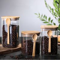 TEXWith Spoon Lid Sealed Condiment Glass Jar Coffee Tank Storage Kitchen Supplies Sugar Beans Bottle Tea Box 800ml/1000ml/1200ml