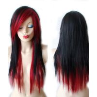 HAIRJOY  Synthetic Hair Long  Straight Layered Haircut  Women Ombre Wig Side Part Bangs Wig  Hair Extensions Pads