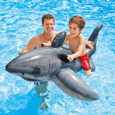 เบาะนอนเป่าลมรูปฉลามสำหรับเด็กขนาด173X107ซม. ห่วงยางสระน้ำว่ายน้ำของเล่นน้ำสนุกแพเป่าลมชายหาด