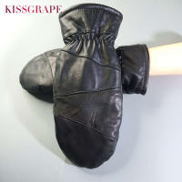 New Winter Warm Genuine Leather Mittens for Men 3 Layers Thick Sheep Leather Fleece Gloves Mens Outdoor Warm Cotton Mittens