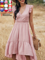 ATUENDO Summer Solid Pink Dress for Women Bohemian y Soft High Waist Ladies Robe Boho Leisure Wedding Guest Silk Long Dresses