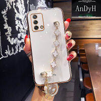 AnDyH เคสโทรศัพท์แบบขอบตรงสำหรับ OPPO A74 5G ปลอกเคสป้องกันกล้องที่แม่นยำเคสสไตล์สาวน่ารักพร้อมสร้อยข้อมือโคลเวอร์สี่ใบ