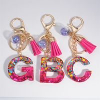 Fashion 26 Resin Keychain Sequin Tassel Initials Pendant Keyrings Exquisite Handbag Ornaments Charms Gifts Souvenir