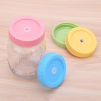 4 Leak Proof Plastic Storage Lids Decorative Mason Jar Caps with Hole Non Splash 70mm Inner Diameter Drinking Jar Canning Covers Bar Wine Tools