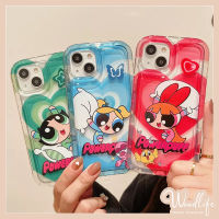 เคสโทรศัพท์ถุงอากาศกันกระแทกใช้ได้กับ iPhone 11 14 13 12 Pro Max XR 7Plus 7 8 6S Plus X XS MAX ตัวการ์ตูนน่ารักหัวใจรักแสนหวานพาวเวอร์พัฟฟ์เกิร์ลส์ TPU นิ่มใสฝาหลัง