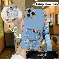 AnDyH Long Lanyard Casing For iphone 14 pro max iphone 14 plus iphone 14 pro phone case Hello Kitty Makeup Mirror Stand