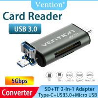 Vention 3 In 1อะแดปเตอร์การ์ดรีดเดอร์ SD USB3.0/USB2.0 SD /TF OTG การ์ดรีดเดอร์5Gbps สำหรับอะแดปเตอร์หน่วยความจำแล็ปท็อปแมคบุ๊ค S20 +/S10 + S9/หมายเหตุ10 Huawei P40/Dell/Lenovo/Apple