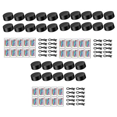 30 Pack 3D Night LED Light Lamp Base + Remote Control + USB Cable, 16 Colors Light Show Display Stand for Acrylic Black