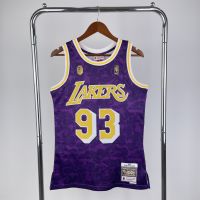 Hot Pressing เสื้อกีฬาของแท้สำหรับผู้ชาย Los Angeles Lakerss BAPE #93 Mitchell Ness 1993 Hardwood CLASSIC Jersey-สีม่วง