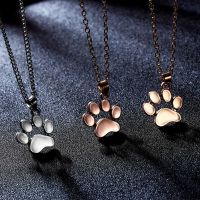 2022 Cute Cat Dog Paw Footprint Necklace Women Silver Color Chain Lovely Animal Foot Pendant Jewelry Kids Couple Party Gifts