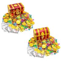 Treasure Box For Pirate Prize Box Toys For Classroom With Gem Gold Coins Small Size Treasures Box With Simulated Diamonds Gold Coins Earrings Diamond Rings efficiently