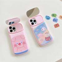 หมูน้อยสีชมพู เคสมือถือกระจกแต่งหน้า เหมาะสำหรับ 14PRO 13promax 11 12 เคสศัพท์ ซิลิโคน เคสกันกระแทก