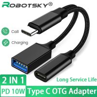 USB C OTG Cable Phone Adapter 2 in 1 Type C to USB A Adapter with PD Charging Port for Samsung Huawei Xiaomi Phone Laptop Tablet