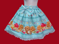 กระโปรงโลลิต้า สีเขียวมิ้นต์ ลายวาฟเฟิลผลไม้รวม (Mint Green Lolita Skirt)