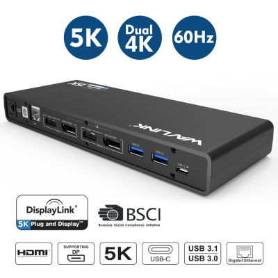 Wavlink Universal TypeC Docking Station Displaylink 4K5K USB-C Dual USB 3.0 Video Gigabit Ethernet พอร์ต HDMI Windows Mac OS