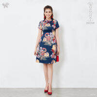 Woman Mandarin Dress - Mythical Tale เดรสสไตล์จีนทรงเอดีเทลสวยจากผ้าพิมพ์ลายมังกรและหงส์