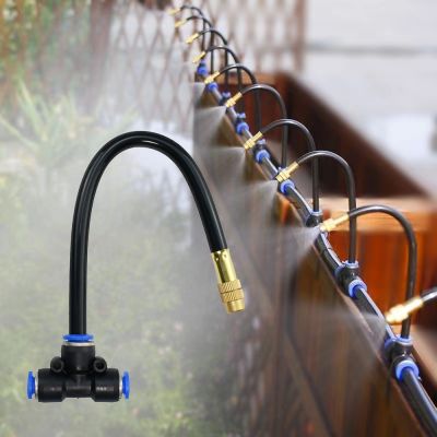 6Pcs Free Bending Copper Mist Nozzle Universal Spray Nozzle 8mm Straight Push Lock Joint Garden Humidification Sprayer