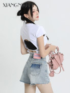 XIANG NIAN NI New denim shorts women s high waist slimming a