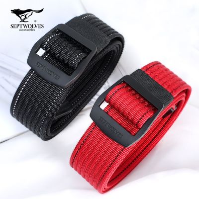 Septwolves belt male authentic Oxford cloth elastic waistband recreational canvas without hole smooth buckle belts students
