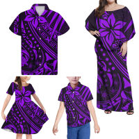 Hycool Hawaii Flower Mother Daughter Matching Clothes Polynesian Tribal Print Christmas Family Outfit Fashion New Year Costume