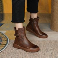 2022 New Chelsea Boots for Women Autumn Winter Leather Womens Shoes Retro Cal Flat Ankle Boots Female Platform Short Boots