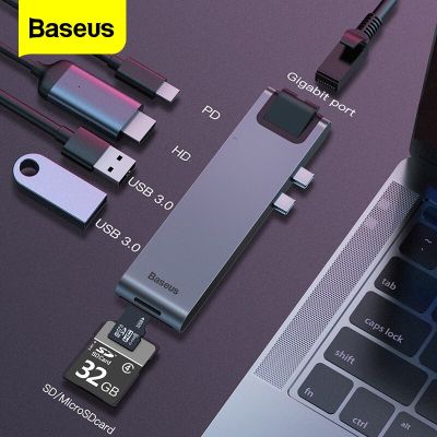 Baseus USB คู่ฮับ C กับ USB 3.0 HDMI-เข้ากันได้กับอะแดปเตอร์ RJ45เครื่องอ่านการ์ดการ์ดความจำ PD ชาร์จฮับ USB สำหรับตัวแยก MacBook Pro Feona